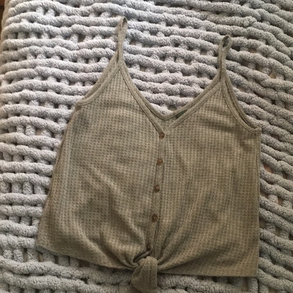 Gray spaghetti strap V-neck crop top with buttons - Picture 1 of 3